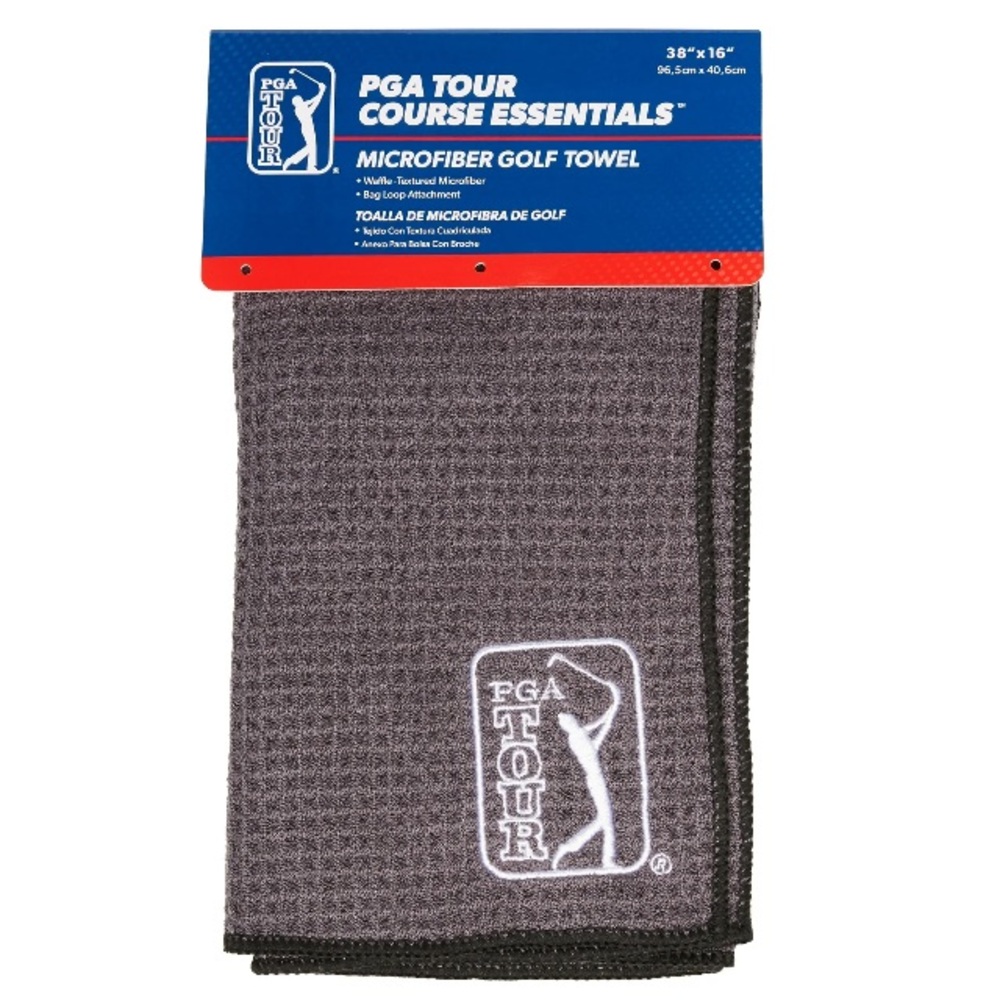 Set of 2 PGA Tour Gray Microfiber Golf Towels Brand New in Packaging